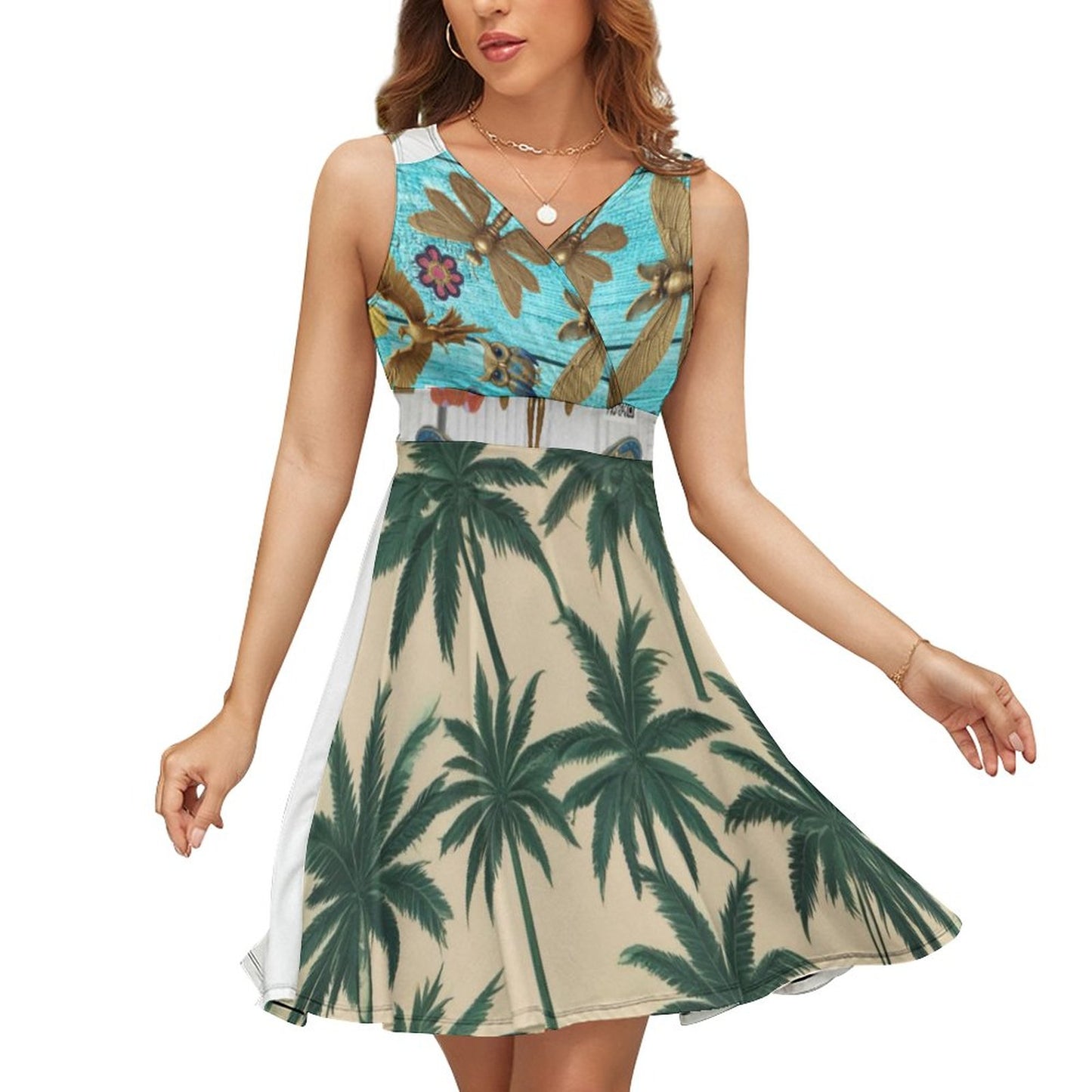 Sleeveless High Waist Dress NZ022 (All-Over Printing)