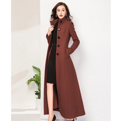 Women Woolen Coat 2024 Winter New Elegant Wool Jacket Slim Long Woolen Trench Coat Thick Warm Tops Lady Vintage Dress Overcoat