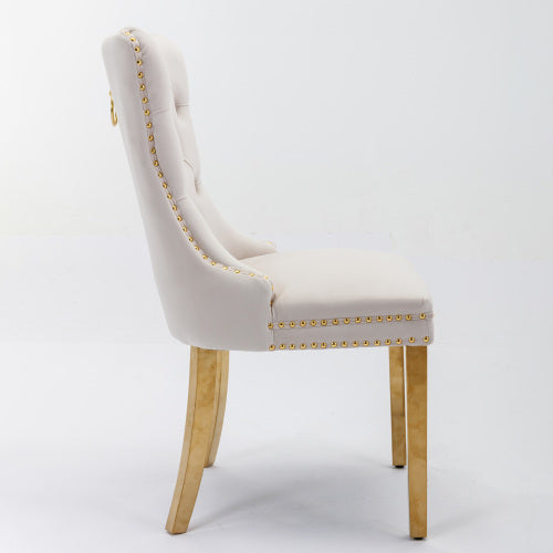 Modern, High-end Tufted Solid Wood Contemporary Velvet Upholstered Dining Chair With Golden Stainless Steel Plating Legs