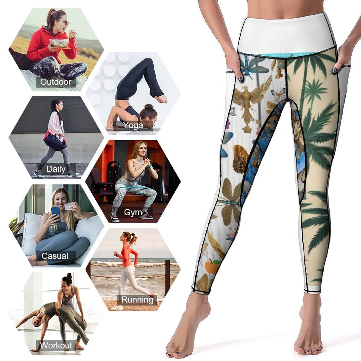 Custom Print Patterned Yoga Pants with 2 Pockets (All-Over Printing)