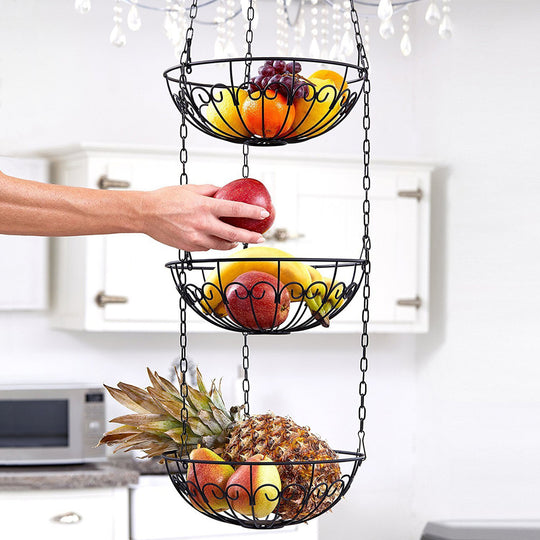 Iron Wire Three-layer Fruit Hanging Basket Fashion Creative Wrought Iron Fruit Basket