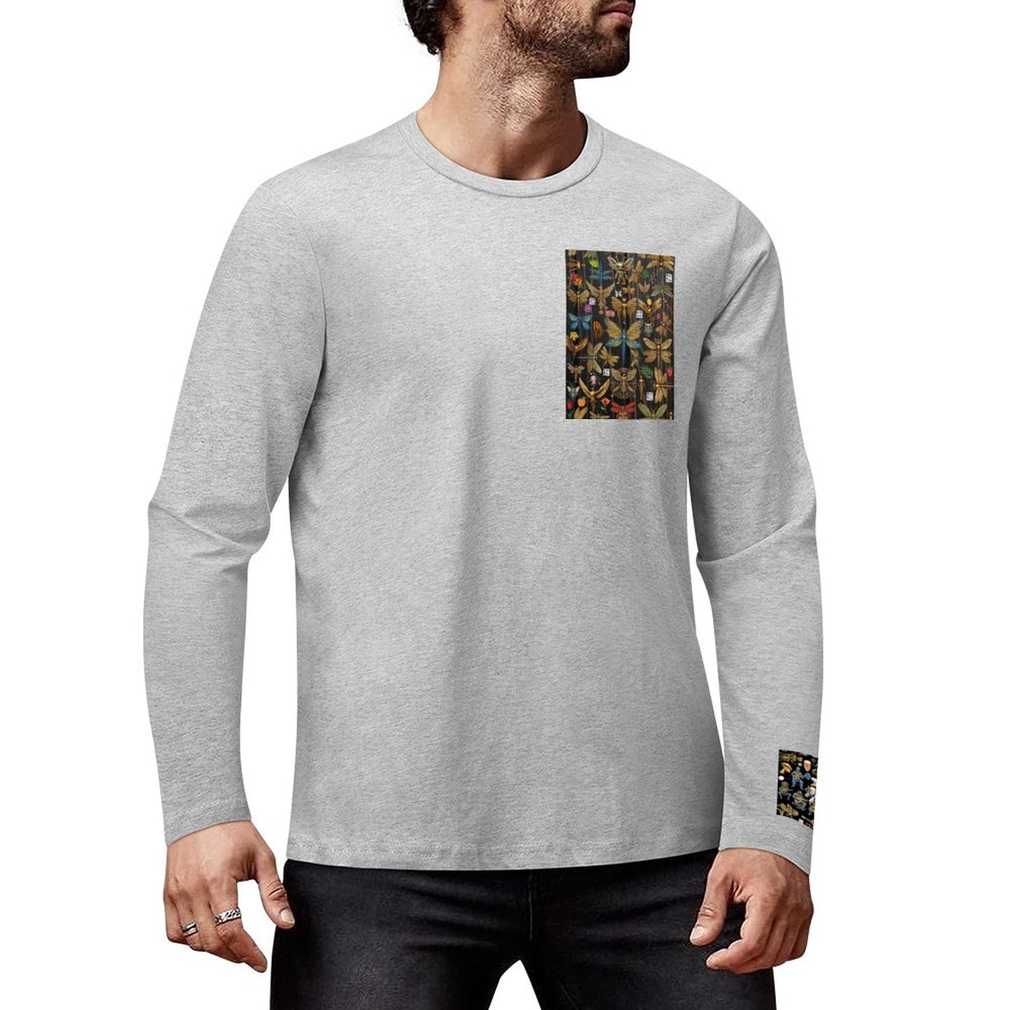 DTF 160gsm Cotton Men's Long Sleeve T-shirt (Front+Sleeve Printing)