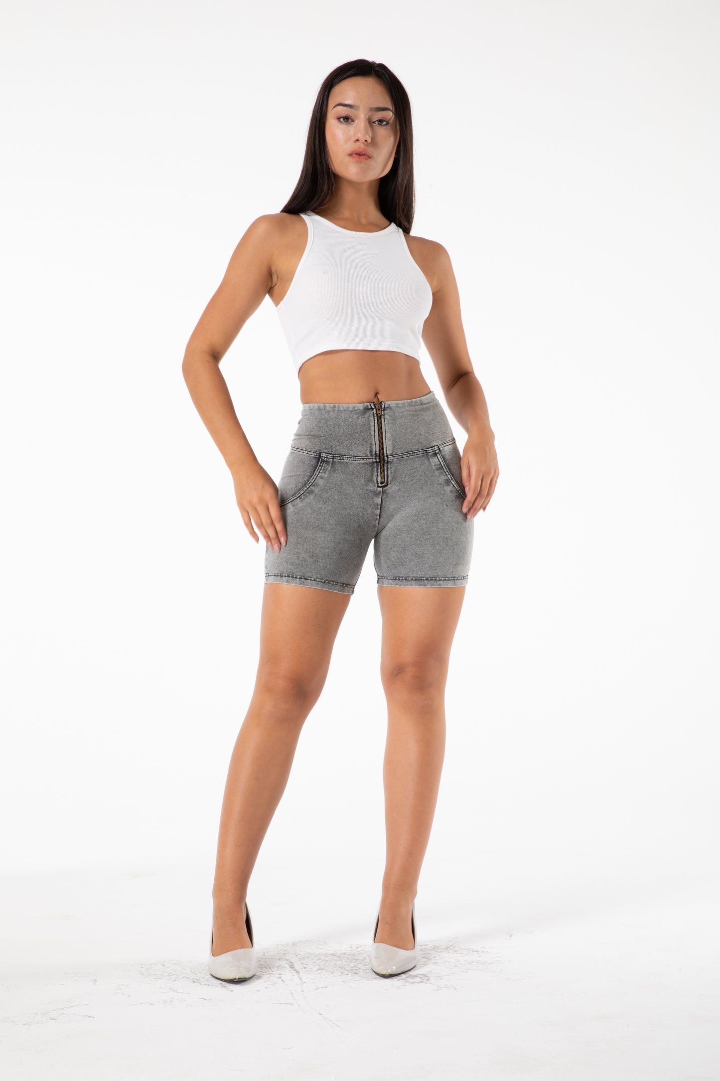 Shascullfites Melody High Waisted Denim Shorts Women Grey Jeans Outfit Soft Stretch Yoga Shorts Micro Casual Shorts