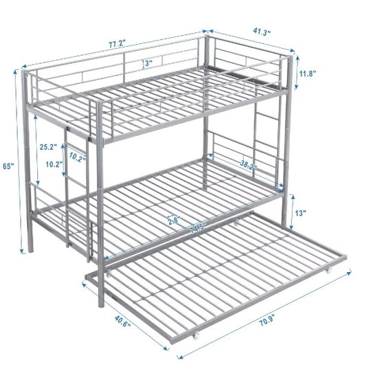 METAL BUNK BED WITH TRUNDLE SILVER