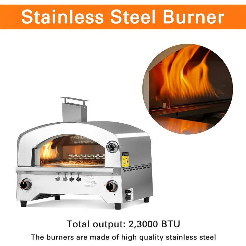 Gas Pizza Oven, Portable Propane Oven with 13 inch Stone, Stainless Steel Maker for Outdoor Cooking