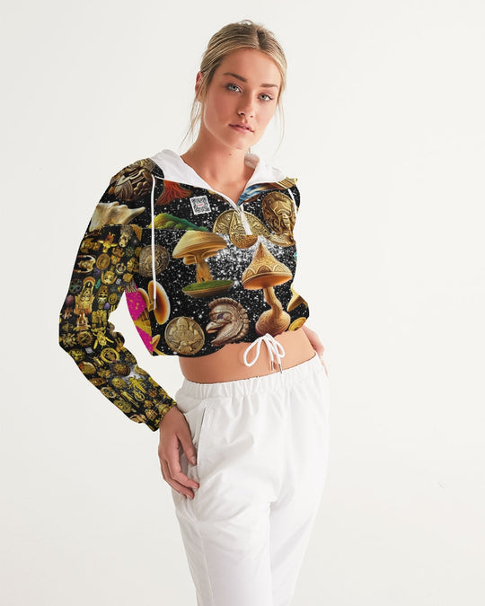 Nature Abstrak Women's All-Over Print Cropped Windbreaker