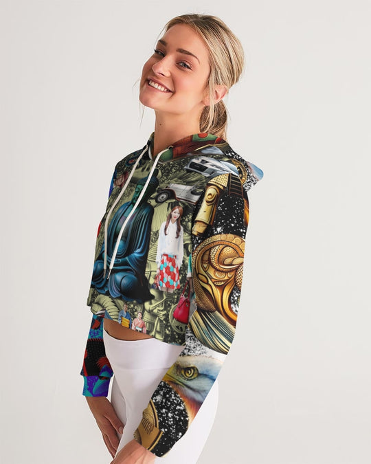 Trendy Abstrak Pattern Women's All-Over Print Cropped Hoodie