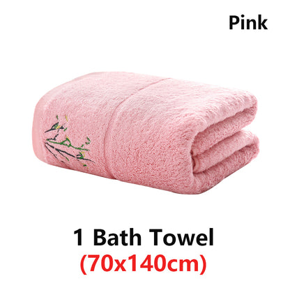 Embroidered Bamboo Fiber Towel Set for Adult High Quality Solid Color Super Absorbent Bath Towel Home Bath Towels & Hand Towels