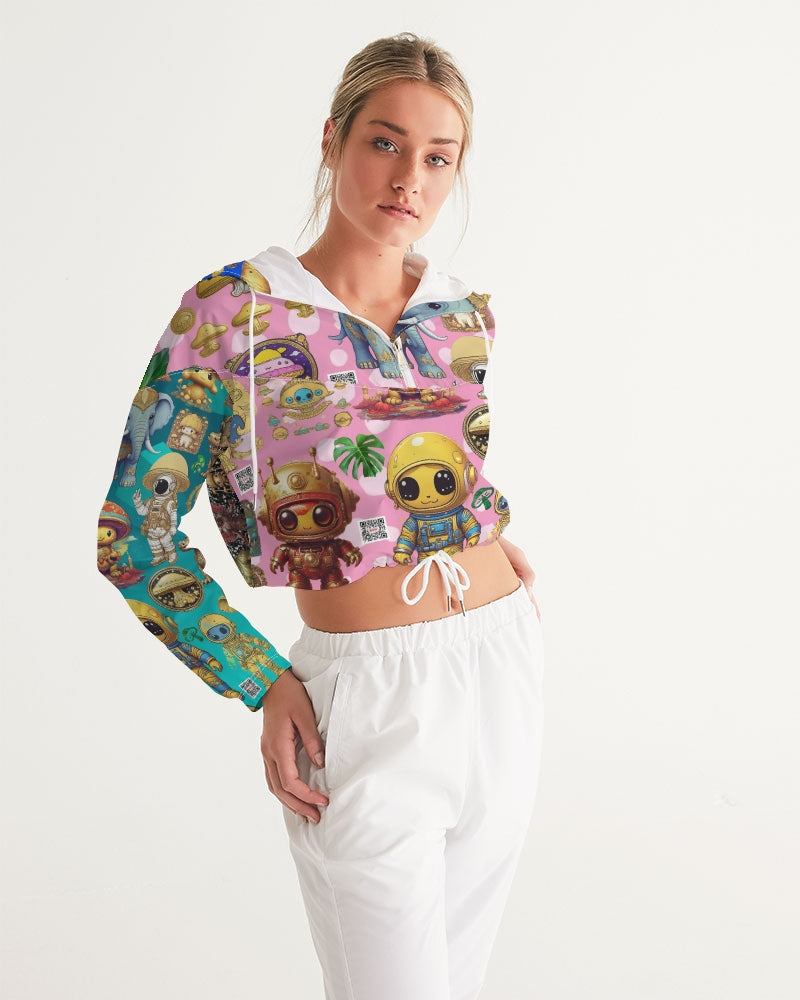 Alien Trendy Abstrak Collection Women's All-Over Print Cropped Windbreaker