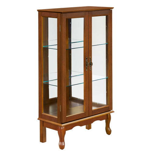 Curio Cabinet Lighted Curio Diapaly Cabinet With Adjustable Shelves And Mirrored Back Panel, Tempered Glass Doors