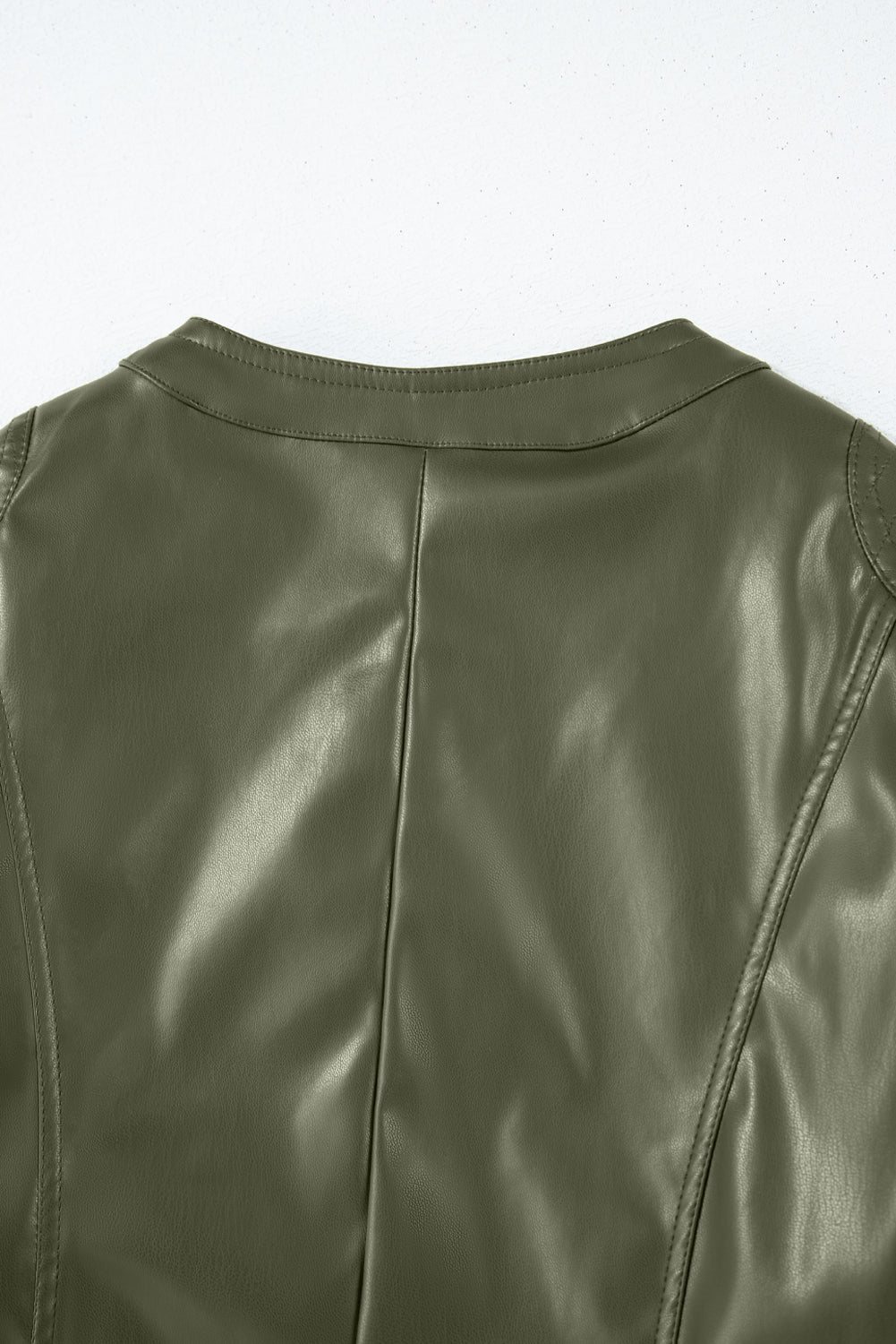 Sage Green Solid Faux Leather Zipper Slim Fit Bomber Jacket