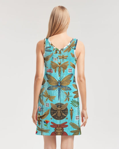 Abstrak dragonfly Women's All-Over PrintRib Knit V Neck Mini Dress