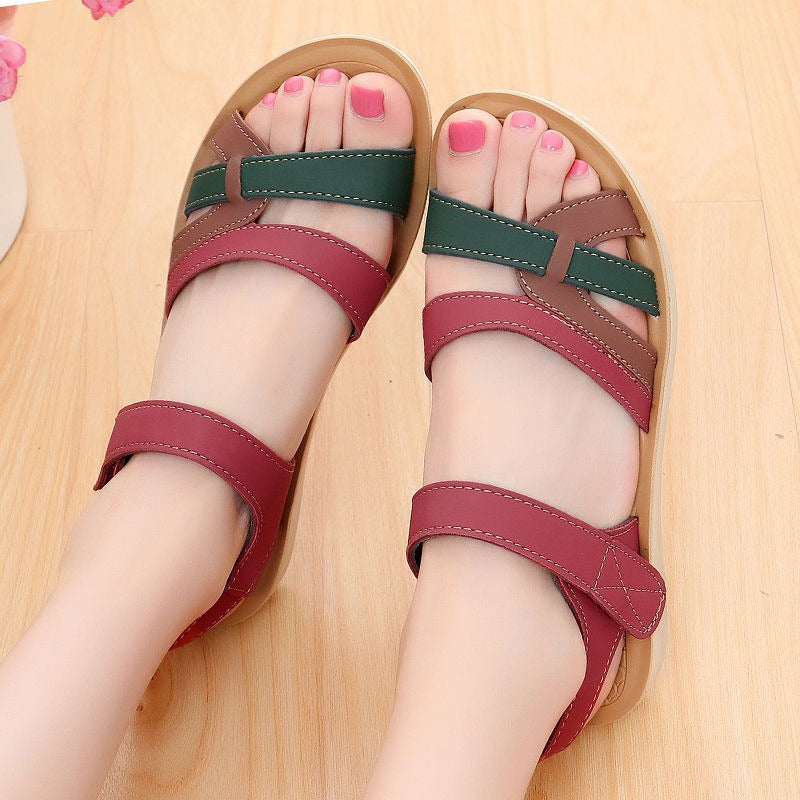 Sandals for women with soft soles middle-aged flat shoes middle-aged and elderly women's shoes plus size elderly sandals anti sl