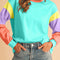 Light Blue Color Block Sleeve Loose Fit Top