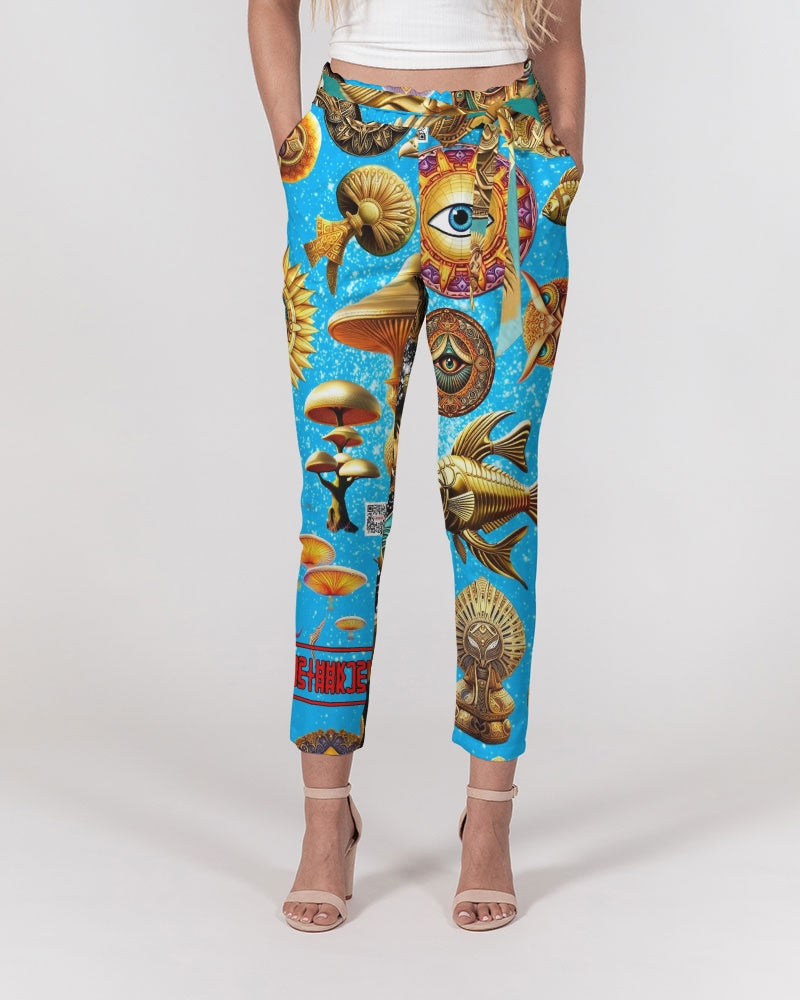 Nature Abstrak Women's All-Over Print Belted Tapered Pants