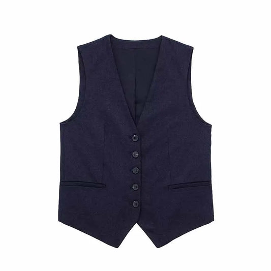 TRAFZA Women Pant Sets Vintage Solid Single Breasted V Neck Waistcoat Tops + Slim Zipper Fly Shorts Summer Office Lady Suits