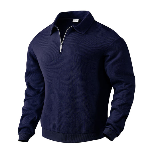 Lapel Jacquard Half-zipper Sweatshirt Fashion Solid Color Long-sleeved Tops For Men Clothing