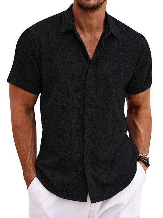 Men's Solid Color Loose Linen Short-sleeved T-shirt