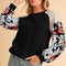 Black Floral Patchwork Raglan Sleeve Ribbed Top