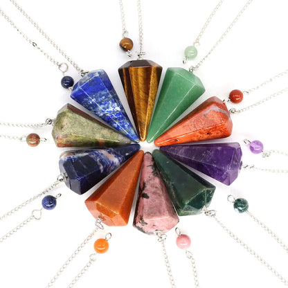 7 Chakra Pendulum Natural Stones Healing Crystal For Wicca Divination Witchcraft Dowsing Reiki Quartz Jewelry Pendants Wholesale