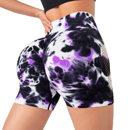 Tie Dye Yoga Shorts Women Fitness Shorts Running Cycling Shorts Sports Leggings High Waist Summer Workout Gym Short Pants