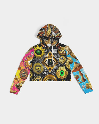 Eye and Face Abstrak Women's All-Over Print Cropped Hoodie