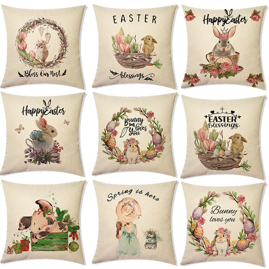 Rabbit Easter Eggs Truck Flower Basket Cushion Cover Throw Pillow Cover Nordic Room Decoration For Home Car Sofa Couch