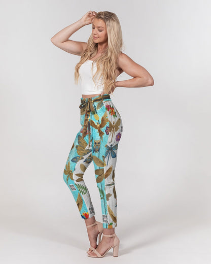 Abstrak dragonfly Women's All-Over Print Belted Tapered Pants