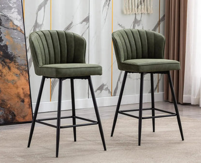 Counter Height Bar Stools Set of 2 Modern Bar Chairs with Back Leather Upholstered Barstools with Metal Footrest