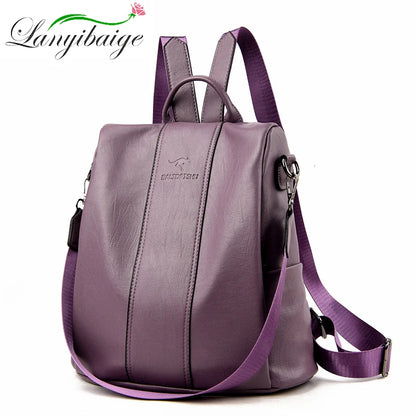 Anti-theft Leather Backpack Women Vintage Shoulder Bag Ladies High Capacity Travel Backpack School Bags Girls Mochila Feminina