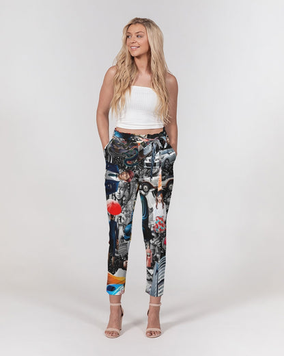 Trendy Abstrak Pattern Women's All-Over Print Belted Tapered Pants