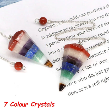 7 Chakra Pendulum Natural Stones Healing Crystal For Wicca Divination Witchcraft Dowsing Reiki Quartz Jewelry Pendants Wholesale