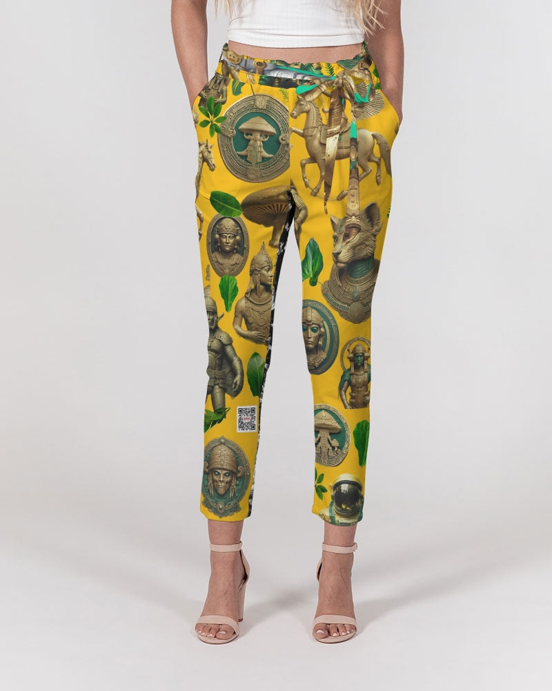 Ancient Abstrak Collection Women's All-Over Print Belted Tapered Pants