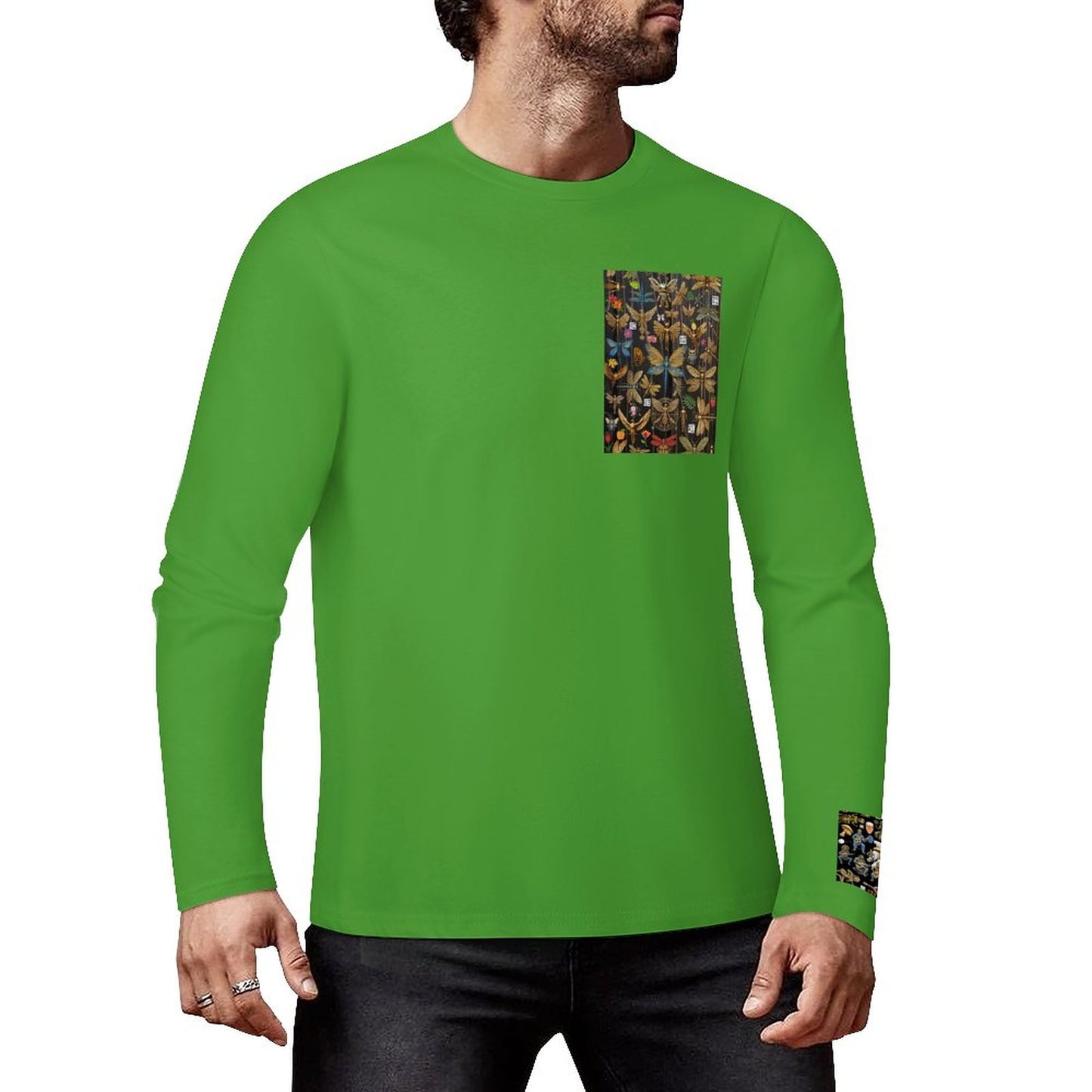 DTF 160gsm Cotton Men's Long Sleeve T-shirt (Front+Sleeve Printing)