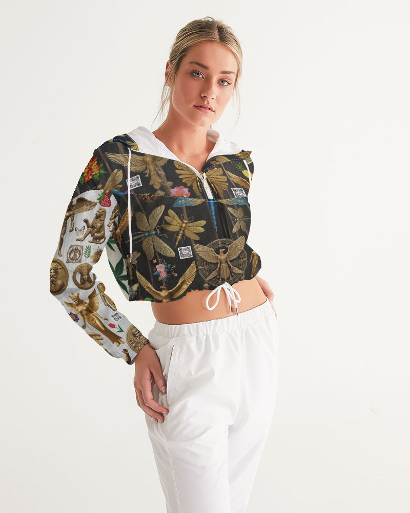 Abstrak dragonfly Women's All-Over Print Cropped Windbreaker