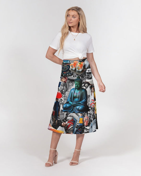 Trendy Abstrak Pattern Women's All-Over Print A-Line Midi Skirt