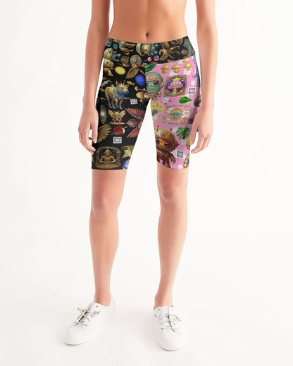 Alien Trendy Abstrak Collection Women's All-Over Print Mid-Rise Bike Shorts