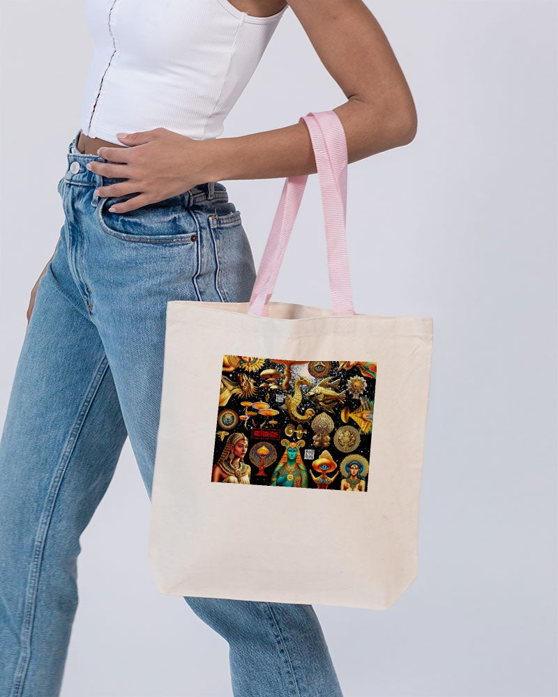 Eye and Face Abstrak Canvas Tote with Contrast-Color Handles | Q-Tees