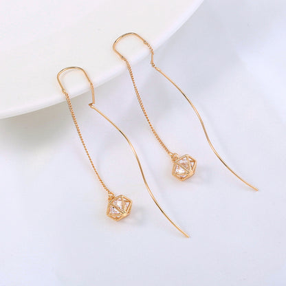 Gold Bronze Cutout Zircon Tassel Earrings