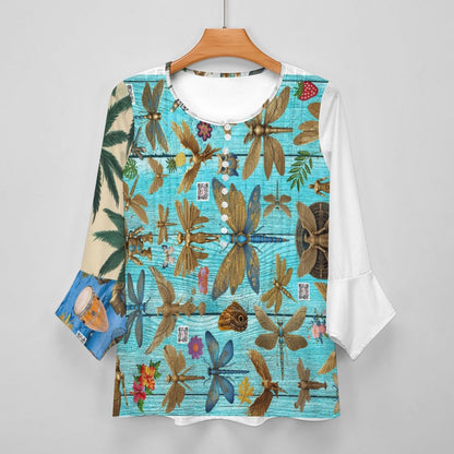 V-neck Women Top with Quarter Sleeve DS20150 (All-Over Printing)