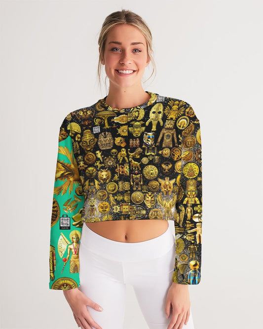 Hybrid Ancient Egypt Abstrak Women's All-Over Print Cropped Sweatshirt