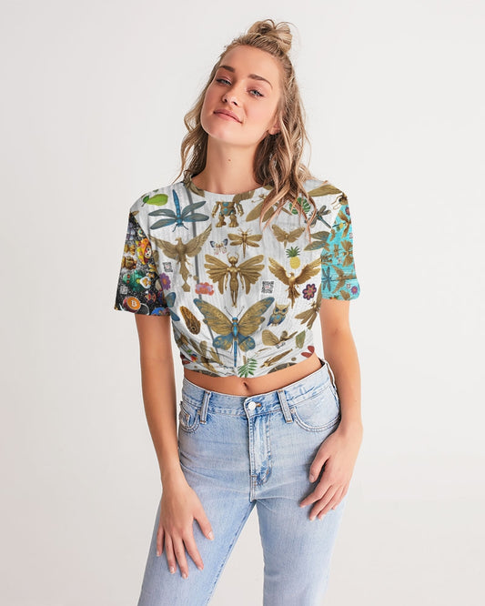 Abstrak dragonfly Women's All-Over Print Twist-Front Cropped Tee