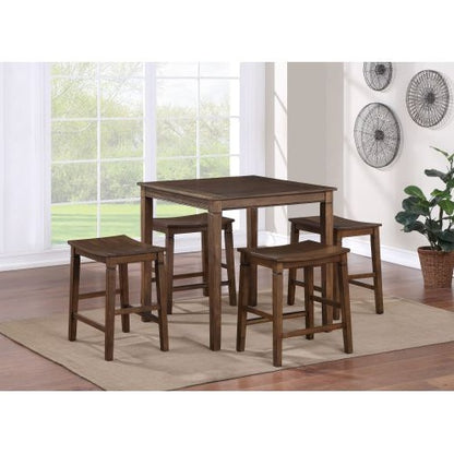 Compact Farmhouse 5-Pack Counter Dining Set - Plank Effect Table Top - Shaped Counter Stool Seat - Perfect For Apartments Or Smaller Homes