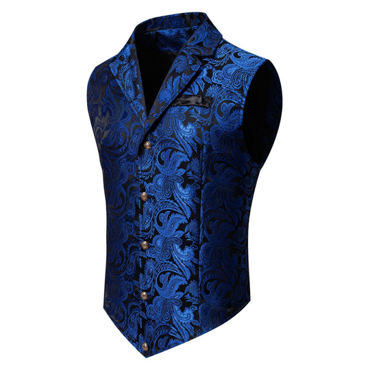 Men's Casual Polo Collar Single-breasted Jacquard Suit Vest