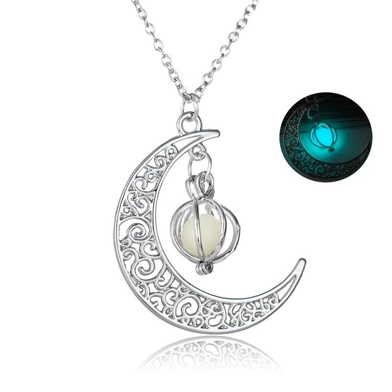 Fashion Moon Natural Glowing Stone Healing Necklace Women Gift Charm Luminous Pendant Necklace Jewelry