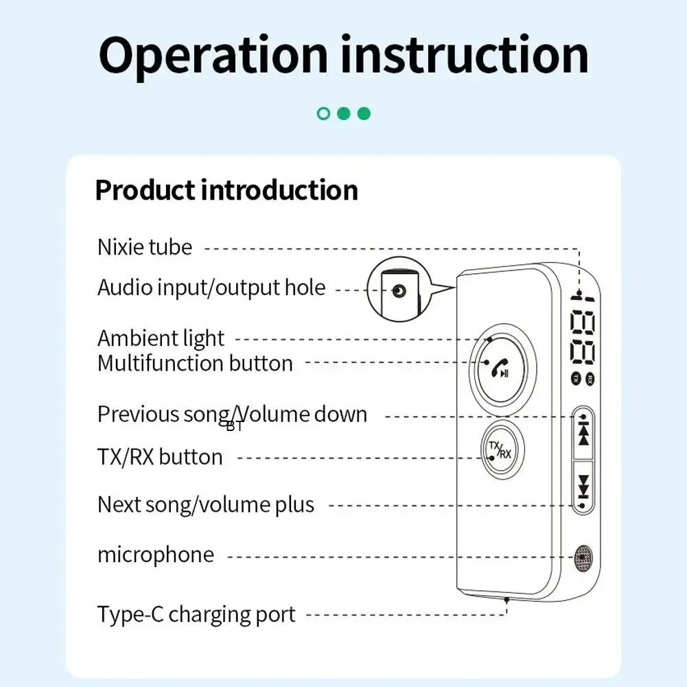 Bluetooth 5.4 Adapter Bluetooth Audio Receiving And Transmitting 2-in-1 Music Receiver Bluetooth BT-106 Bluetooth 5.4 Adapter