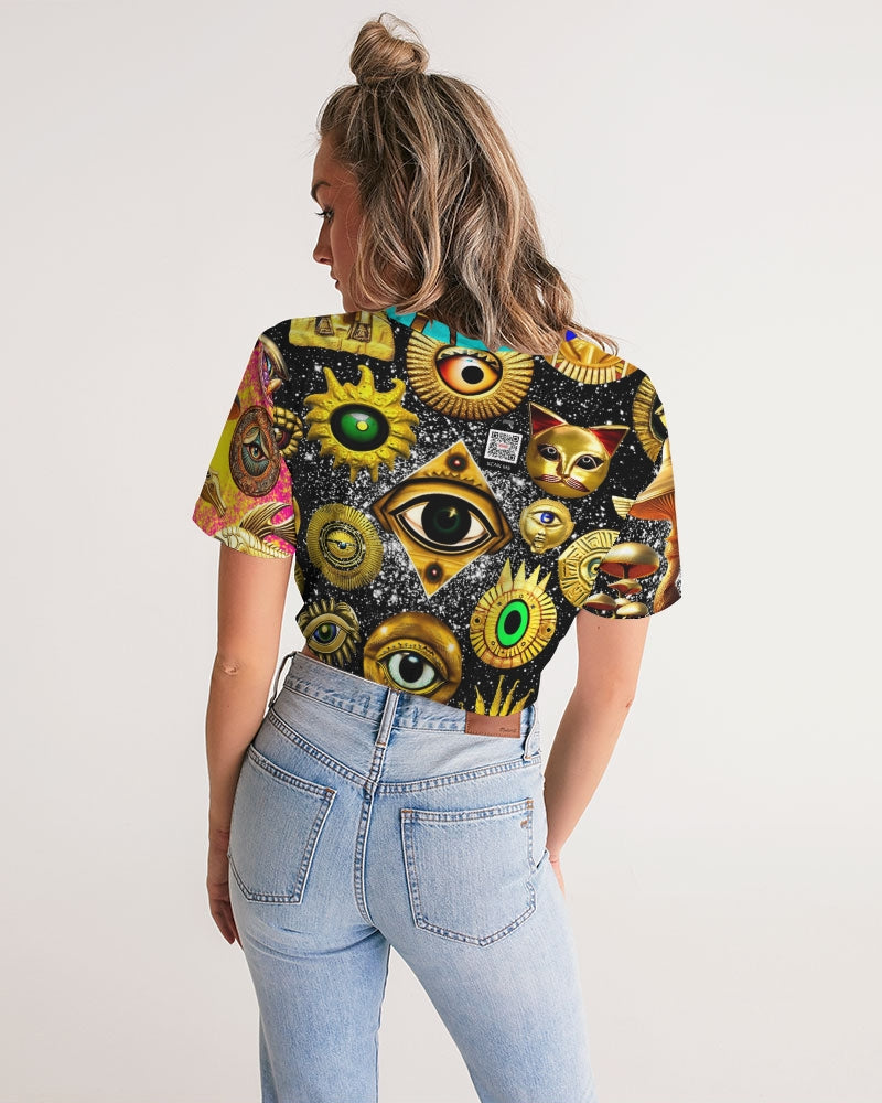 Eye and Face Abstrak Women's All-Over Print Twist-Front Cropped Tee