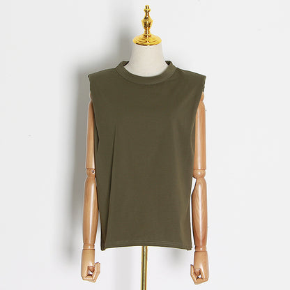 Casual style round neck sleeveless loose and luxurious T-shirt for women