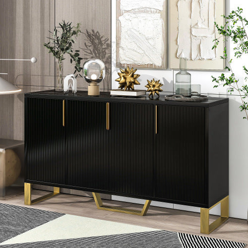 Modern Sideboard With Four Doors, Metal Handles And Legs, And Adjustable Shelf Kitchen Cabinets