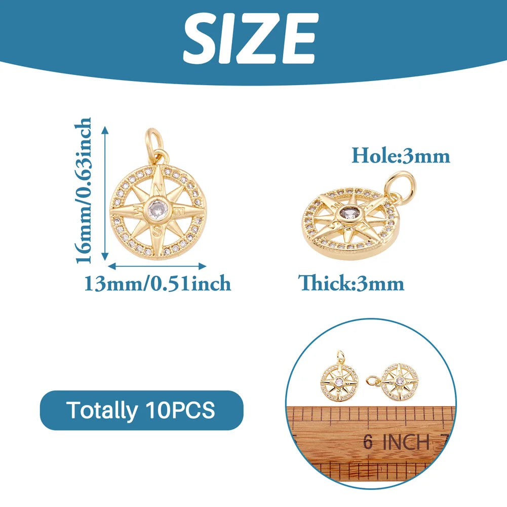 10 PCS Brass Pendants with Zirconia Star Pattern Clear Golden for Making DIY Jewelry Necklace Earring Bracelet  Charms Gifts